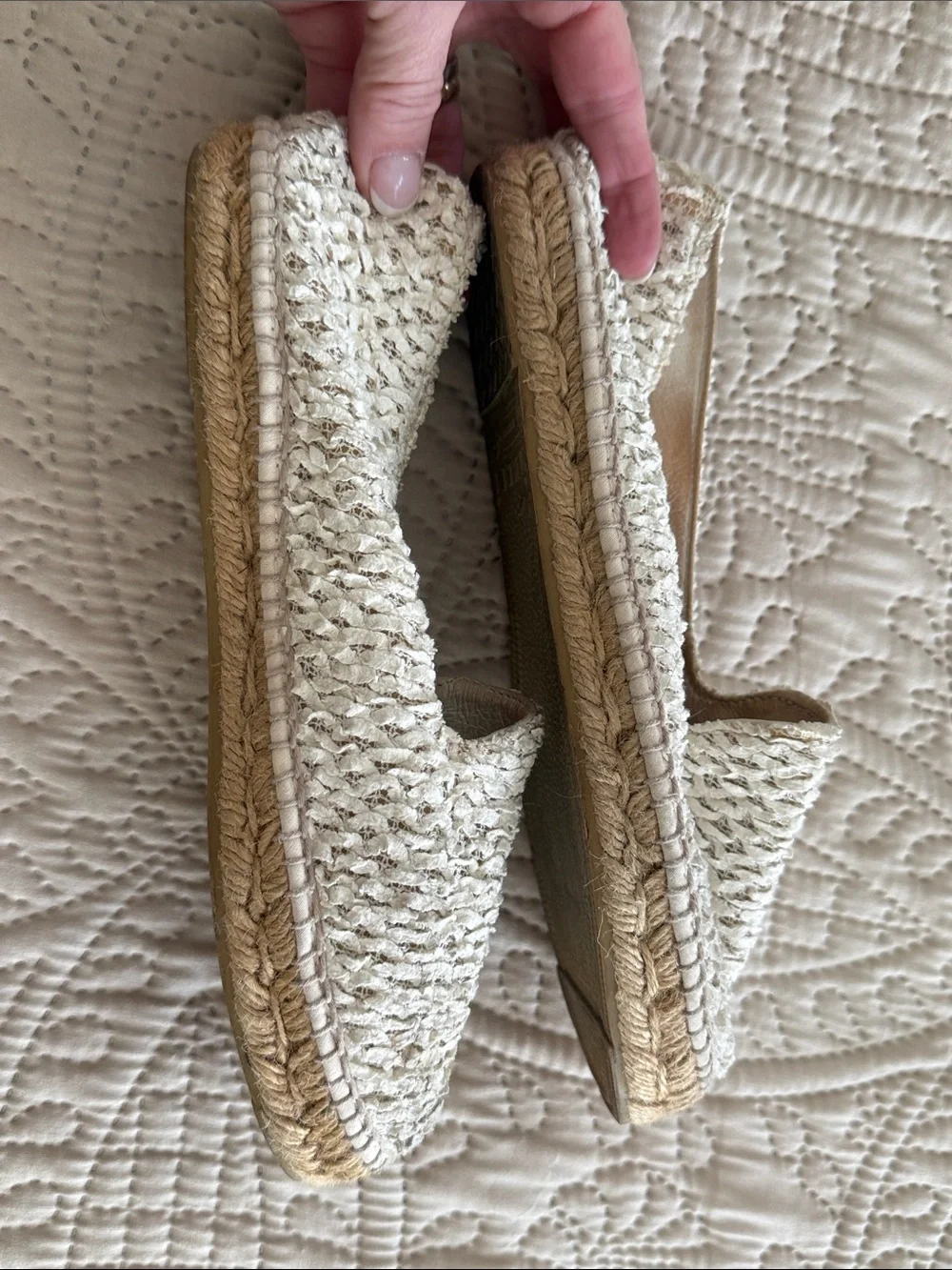 Women's Cream Woven Espadrille Flats - Slip-On Casual Shoes